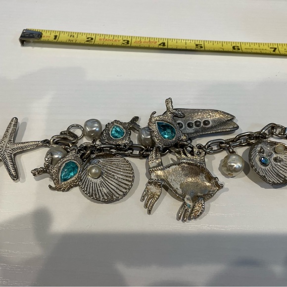 Vintage Charm Bracelet Silver Gold  Tone Ocean Sea Shell Starfish Stones 7" - Picture 6 of 7